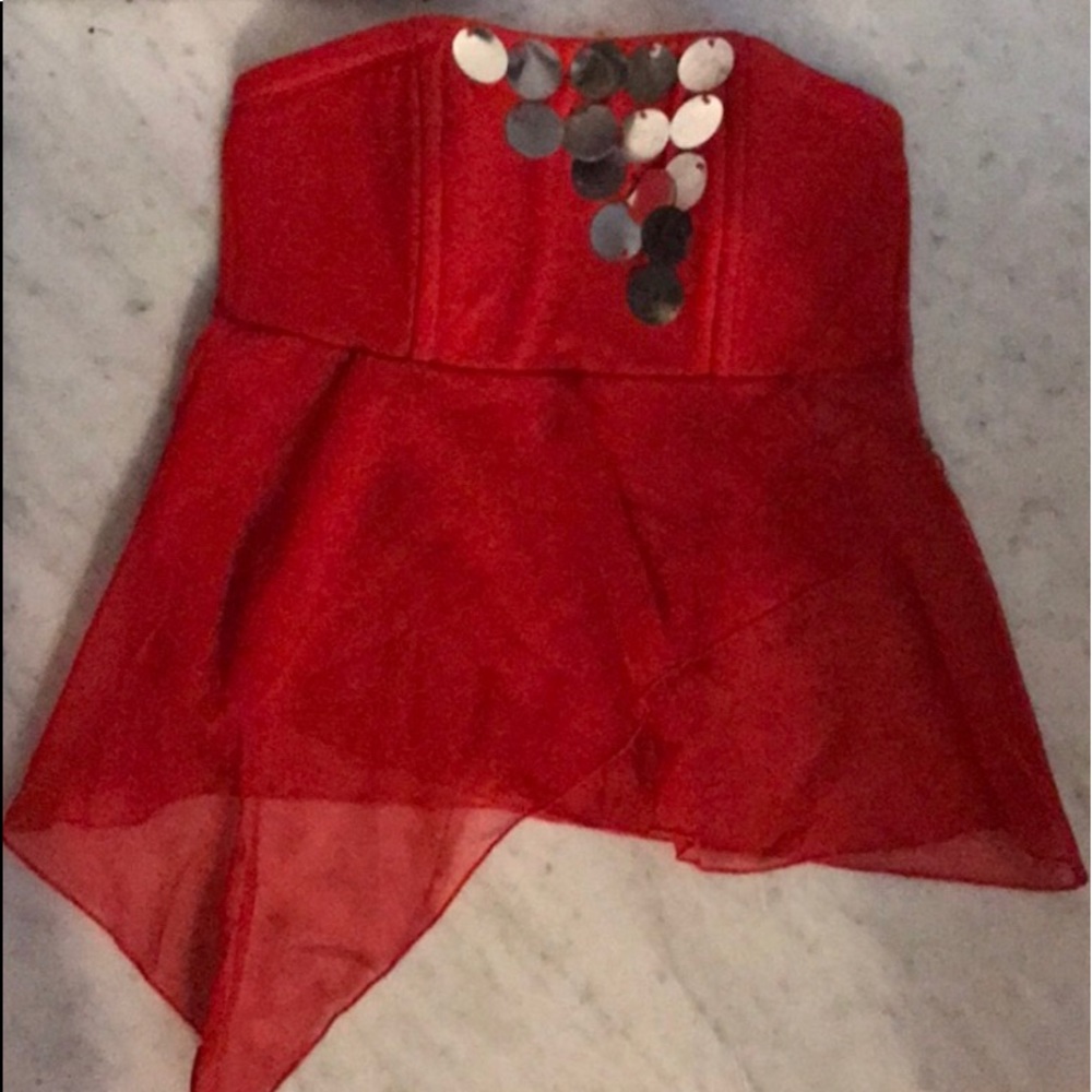 Strapless  silver Red festive top